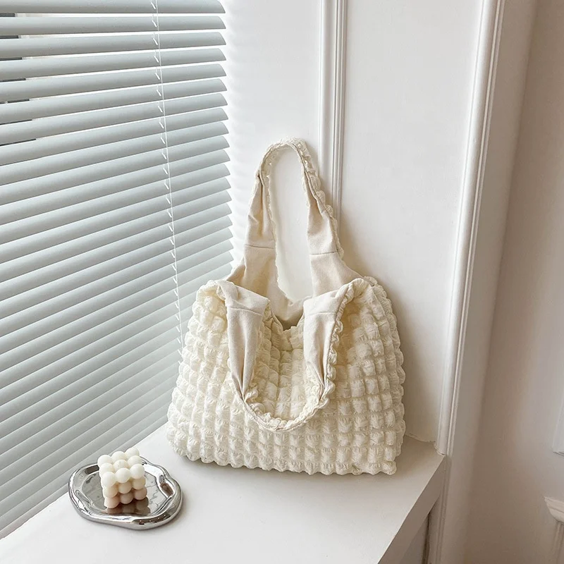 Custom Bubble Flower Fashion Handbag Women Ruched Hobo Shopping Tote Bag Lady Shoulder Bag