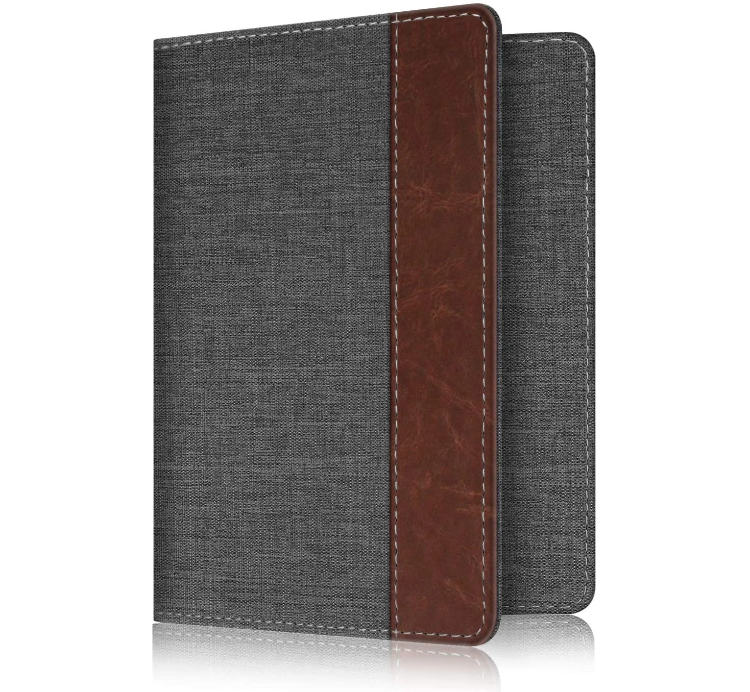 Passport Holder Travel Wallet RFID Blocking PU Leather Card Case Cover Denim Charcoal Brown
