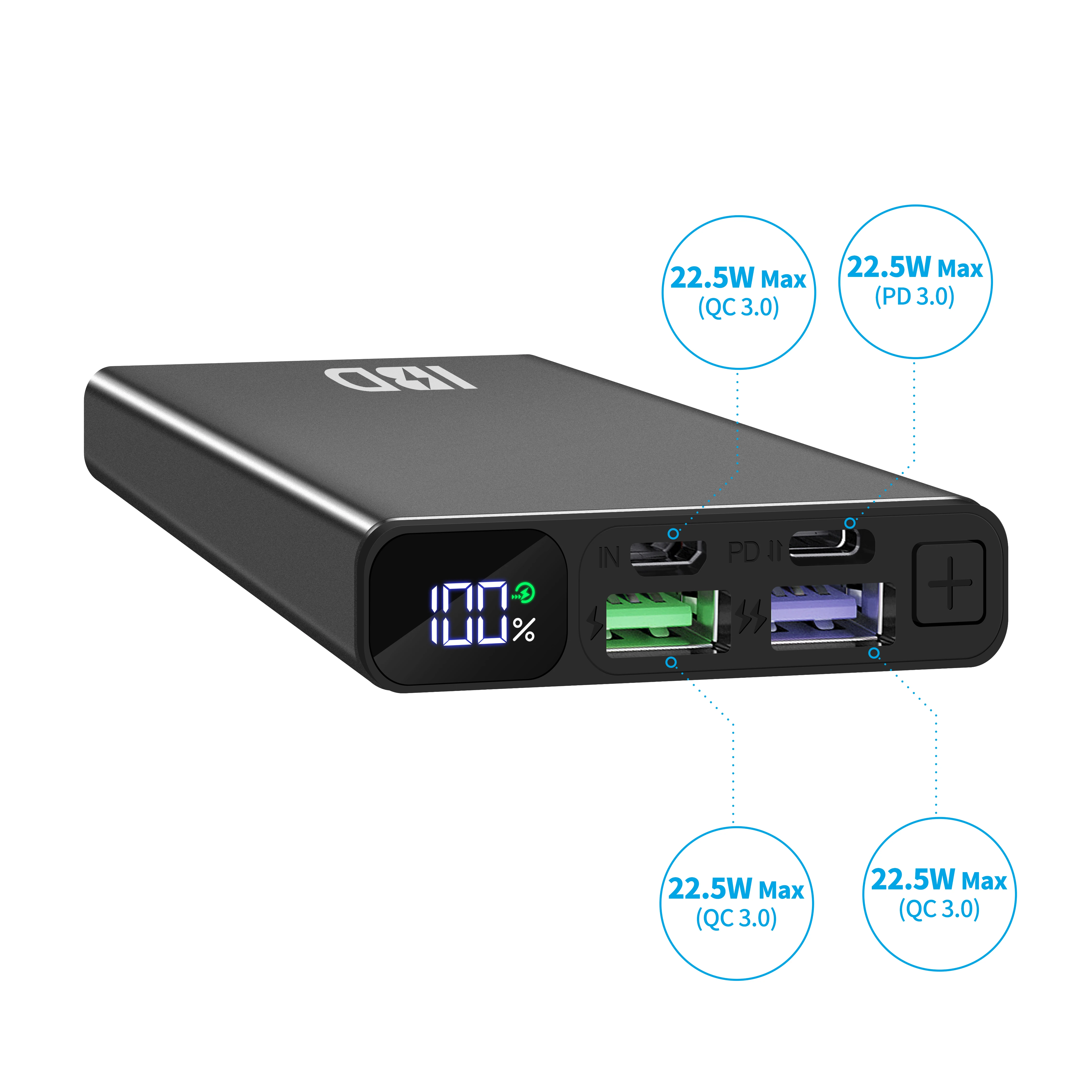  IBD Power Bank 20000 мАч Быстрая зарядка USB c PD с 3 0 18 Вт двойной входной порт 2 порта Delivery портативное зарядное