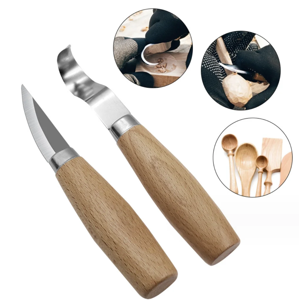 2pcs/set Woodcarving Cutter Straight/Curved Knife Hand Chisel Wood Carving Tools Chip Knives Woodworking Engraving Tools