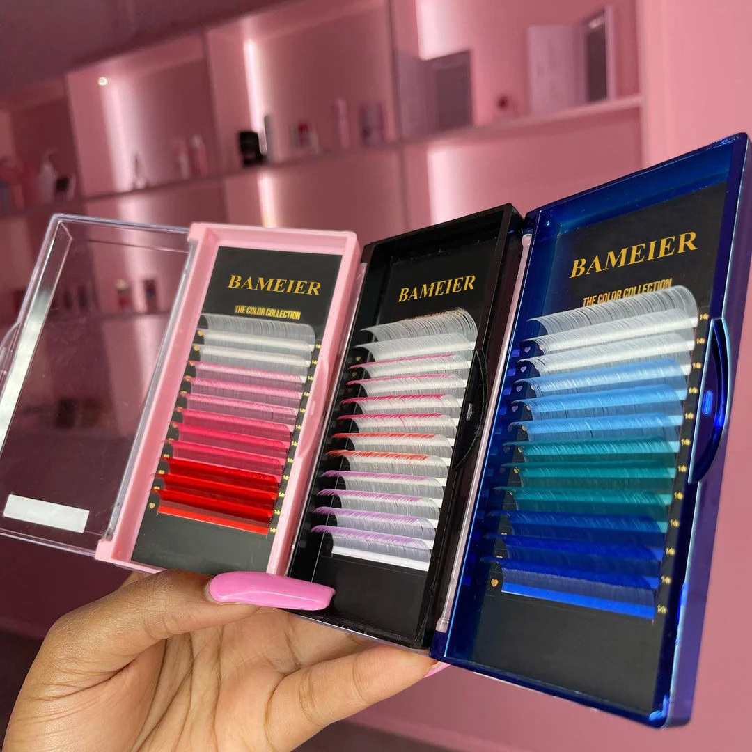 Factory outlet color lash extension mix length mix color length with custom package wholesale colorful eyelash extension