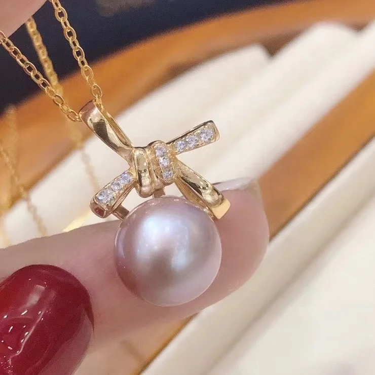 925P 10-11mm Real Natural Freshwater pearl necklace with 925 sterling silver with Gold Plated pendant necklace