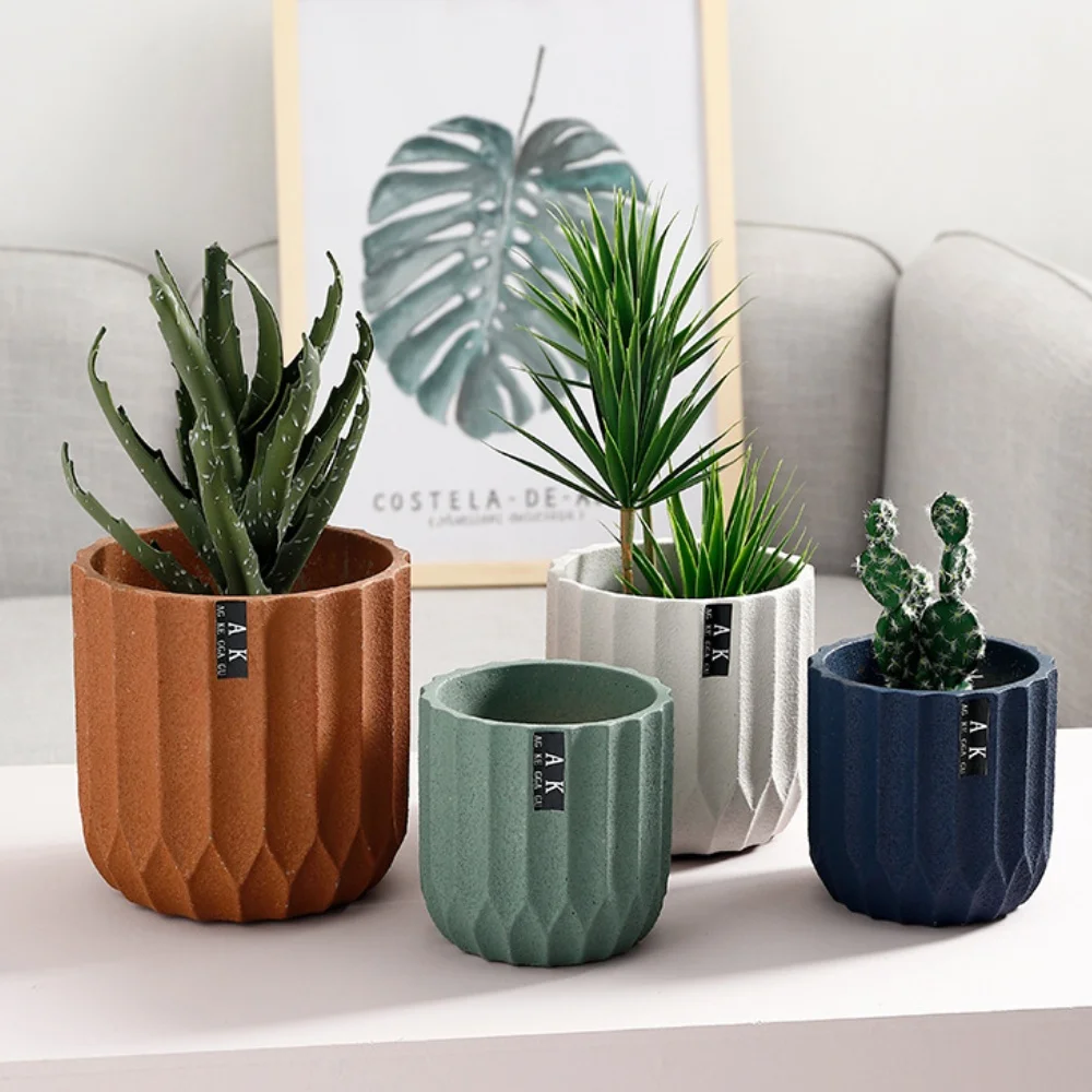Custom Geometric Design Matte Frosted Concrete Cement Plant Planter Pothos Flower Succulent Cactus Pots