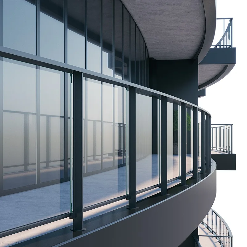 Comfortable new design luxury glass railing designs patio balcony railing square pipe glass balcony railing designs