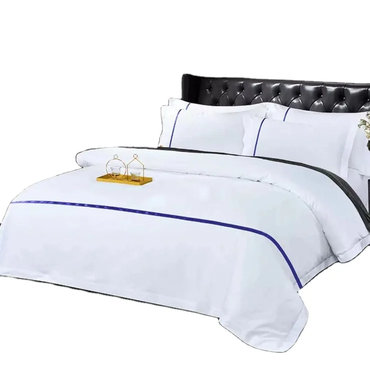 
 Производитель белья для гостиниц на заказ 60s80s сатин 100% Чистый хлопок белый с цветным краем набор из трех или четырех частей  