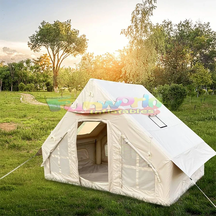 Portable glamping waterproof air poles cabin tents outdoor camping inflatable glamping tent for 8 person family travel