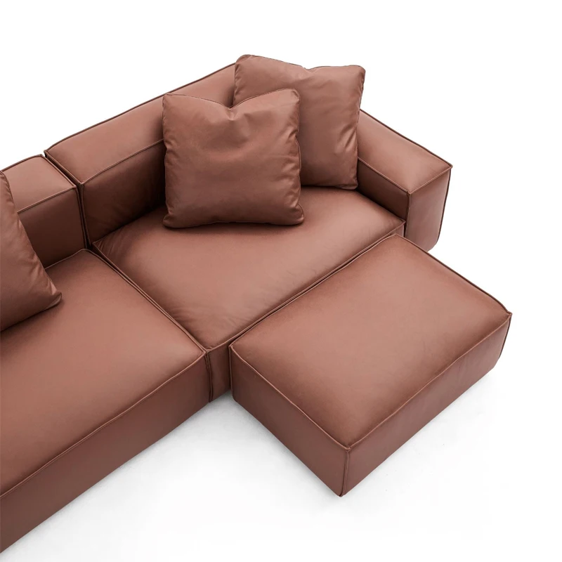 Современный широкий секционный диван большой L-образный модульный с оттоманкой кожаные любовные сиденья для гостиной