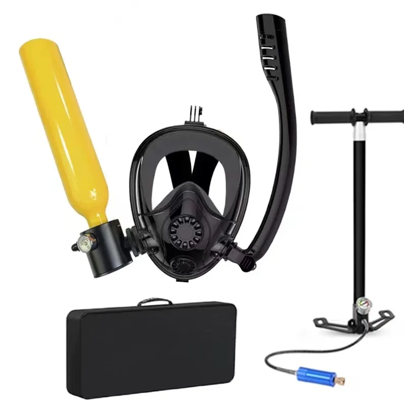 0.5LScuba Tank Sub-mask Fashion Hand Pump Lightweight Cylinder Oxygen Underwater Breath Equipment Set Diving Mini Tank Black