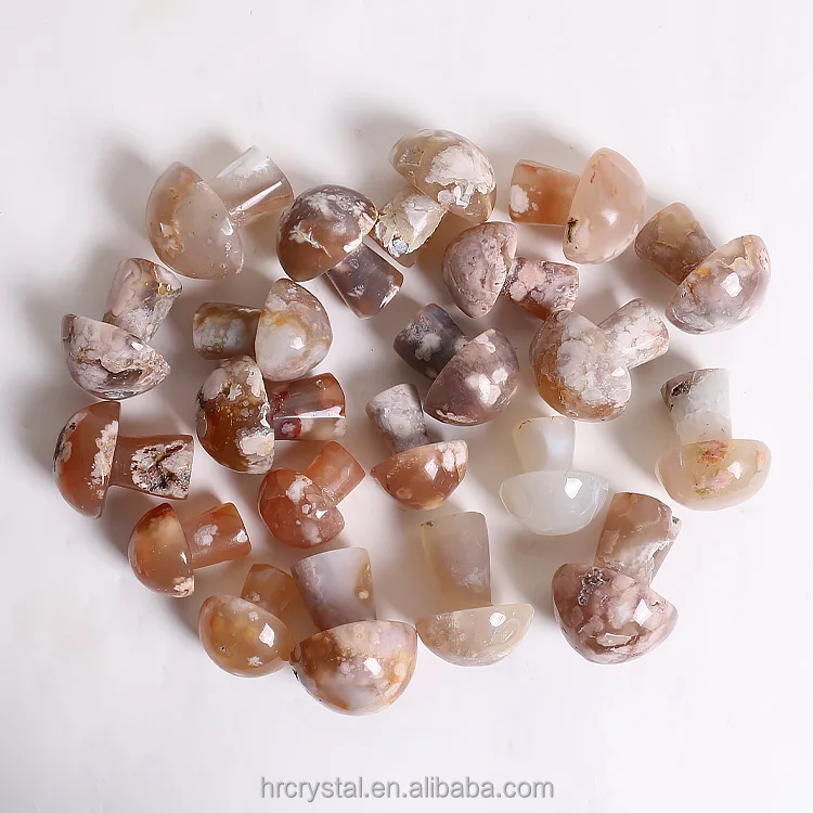 Cherry Blossom Agate Crystal Mushroom Flower Agate Stone Carved Crystal Mushroom Carving