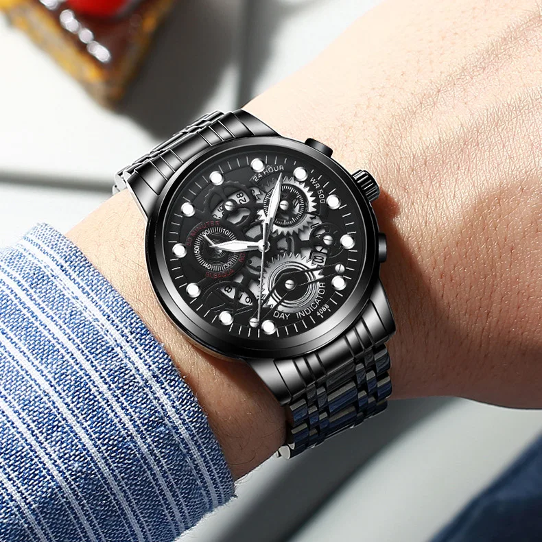 wholesale custom LOGO luxury Stainless steel fashion luminous wristwatches Gold waterproof quartz Watch for men