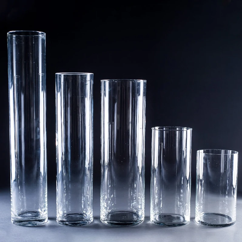Vase Transparent Cylinder Tall Glass European Simple Cylinder Large Big Clear Floor Flower for Wedding Modern Glass of Plants