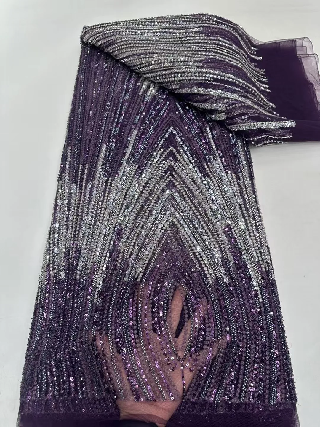 NI.AI Embroidery Bead Net Lace Colorful beaded Sequence Fabric African Tulle Net Lace For Women Wedding Dress Material