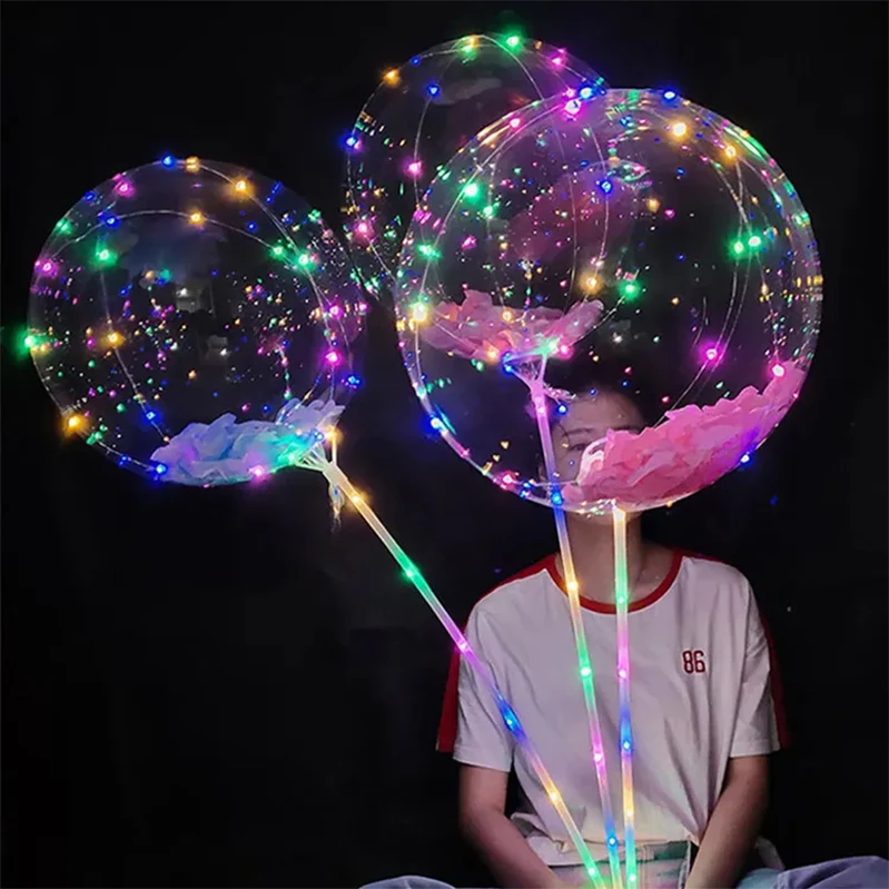 13/20 inch LED Bobo Light up Balloon 70CM Handheld Stretchable Transparent clear Bubble Balloon with sticks Globo Burbuja