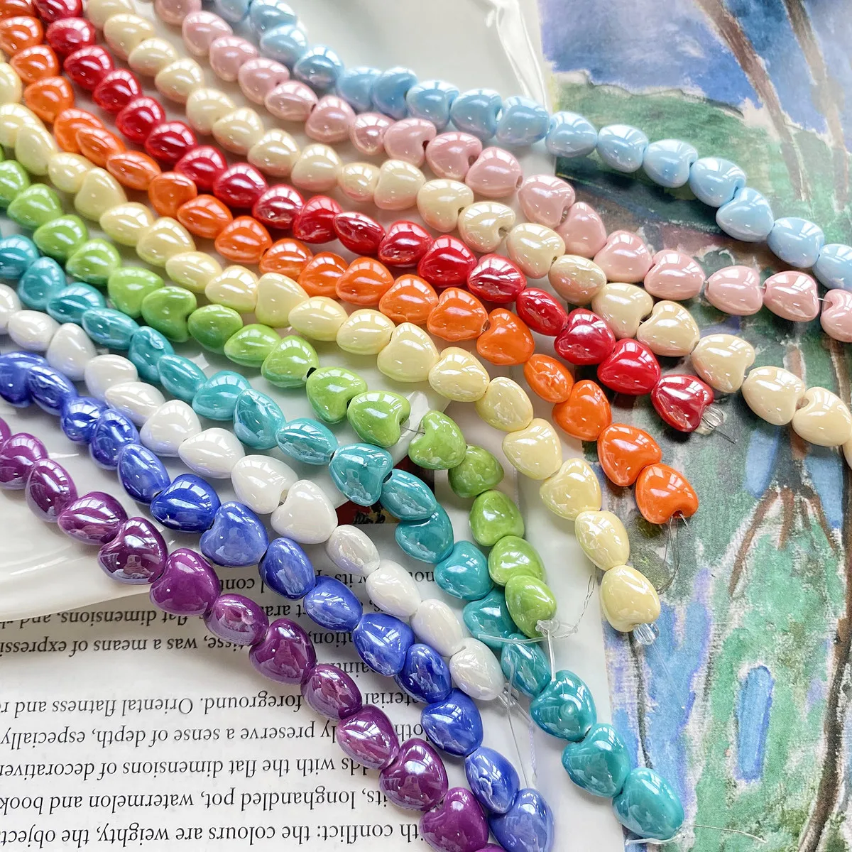 Wholesale AB Colorful Ceramic Heart Beads DIY  Necklace Bracelet Accessories , Ceramic Round Porcelain Beads for Jewelry Making
