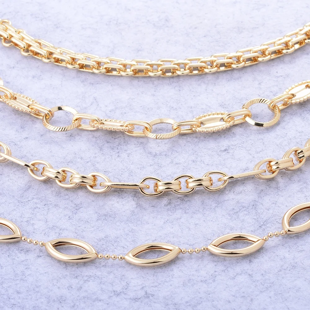 Shinny 18K Gold PVD Plated Brass Chain Bulk Flat Cable for Necklace Bracelet Wholesale Raw Chains for Jewelry Making Findings