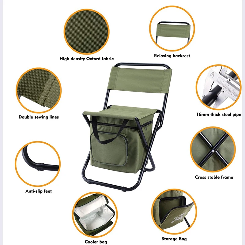 Multiple Types Fishing Camping Chairs Wholesale Portable Folding Stool With Cooler Pack Insulated Backpack Beach Chair