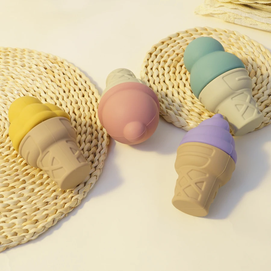 BPA Free Food Grade Safety Silicone Cute Ice Cream Shape Teether Chewable Teething Toys For Toddler