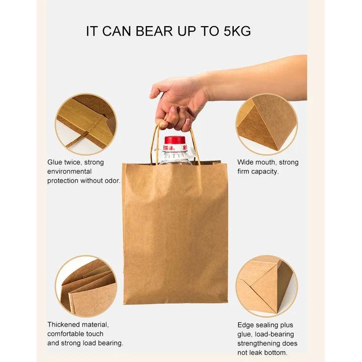 Recycled Custom Size Package Logo Printed Paper Handle White And Brown Shopping Kraft Paper Bags