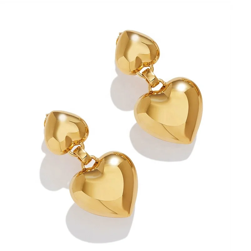 Gemnel summer trendy 18k gold plated statement chunky puffy heart drop earrings 2024