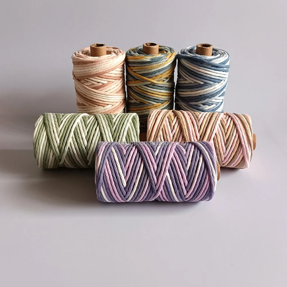 Оптовая продажа, плетеный шнур для макраме 3 мм, натуральные цвета, одножильные хлопковые шнуры 4 мм