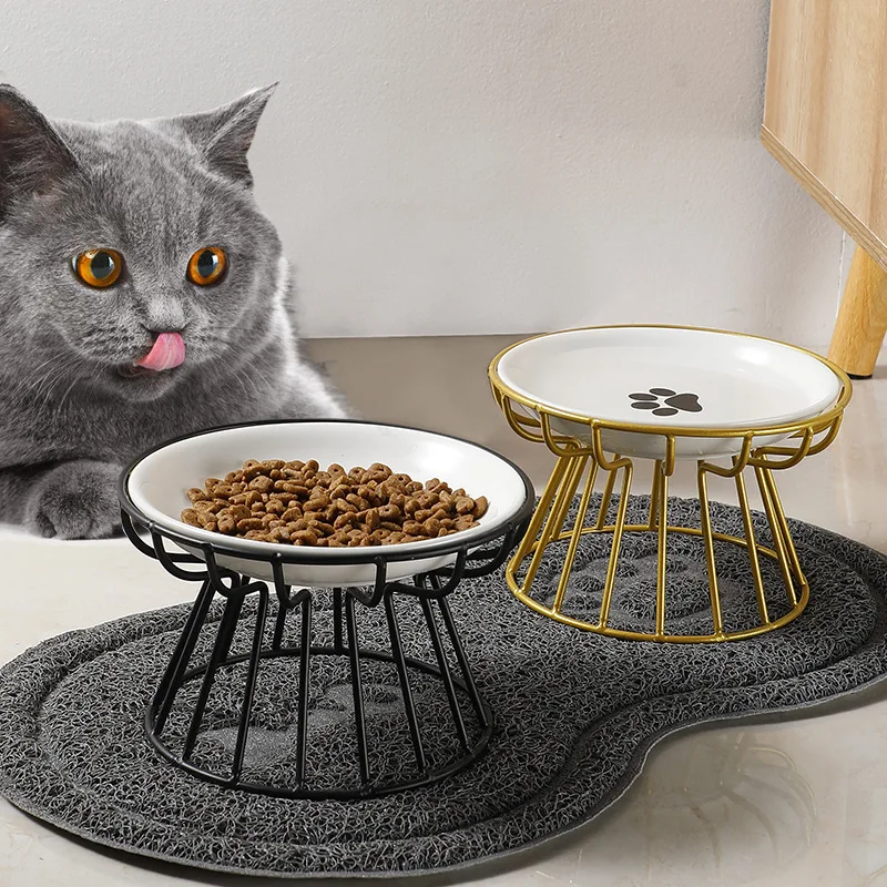 pet dog drinker feeder elevated drinking raised feeding ceramic cat bowl water food for cats with iron frame