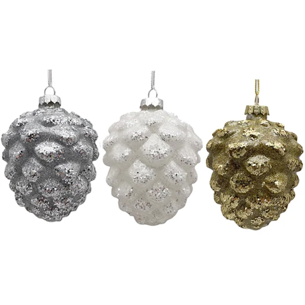 Christmas glass ornaments pine cone shaped indoor home or Christmas tree decoration