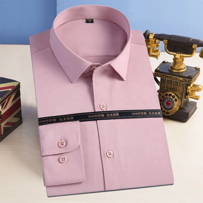 Сделано в Китае, лучшее качество, сплошной цвет, бамбуковое волокно, хлопок, полный рукав, Офисная деловая мужская рубашка