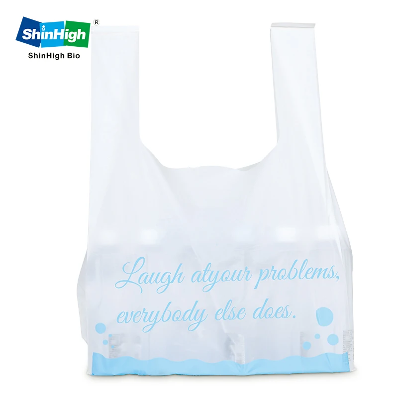 Custom Biodegradable Plastic Shopping Bags Compostable Grocery T-Shirt Bags For Supermarket