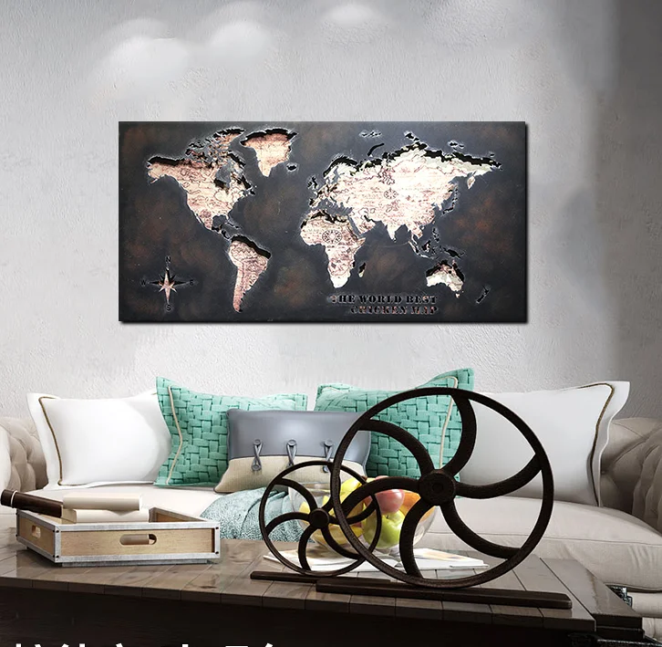 Retro Style  World Map Iron Art Wall Decoration Wall Hanging