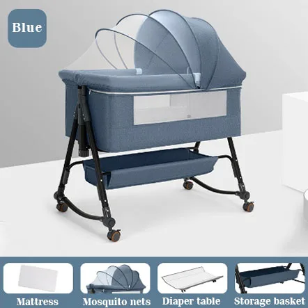 JXB Factory Wholesale High Quality Adjustable Height  Baby Bed Splicing Big Bed Baby Crib With Mosquito Net and Swing Design