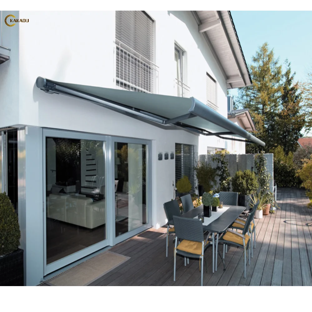 KAKADU Waterproof Electric Acrylic Fabric Aluminum Frame Full Cassette Retractable Arm Awning Outdoor With LED Light