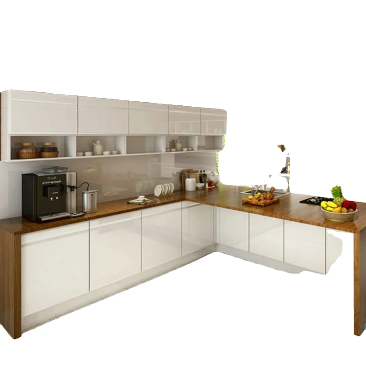 Honsoar Italian Thermofoil Modular High Gloss Home Kitchen Furniture for Small Kitchen