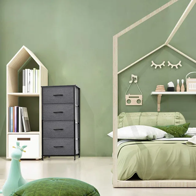 Home 4 Drawers With Wood Top Storage Dressing Table with plastic Handle and Easy to Install  Organizer 4 Fabric Storage drawer