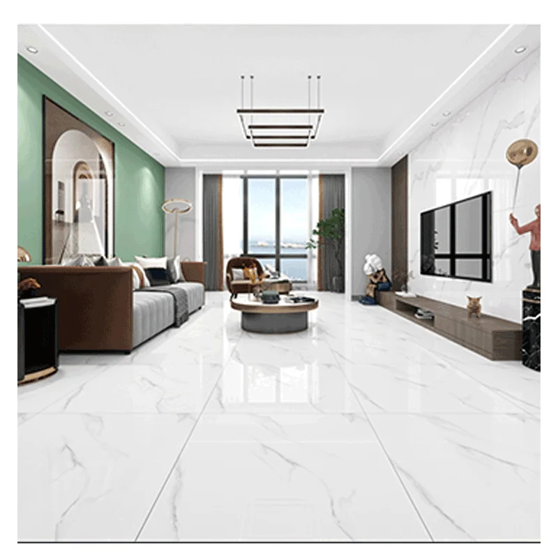 Guangdong Foshan 800x800x10 Living Room Bedroom Floor Tile Dark Grey Marble Pattern Glossy Non-slip Floor Tile