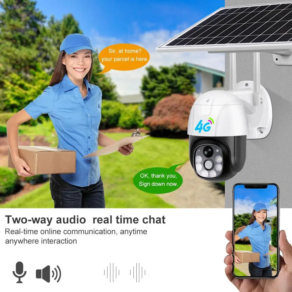 V380 CCTV Solar 4G Camera Ip Ptz Power Solar Panel Power Colorful Night Vision 2MP 4G Network camera