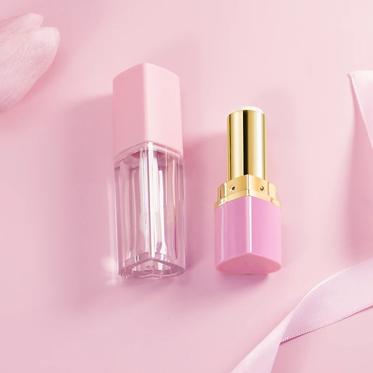 China wholesale shiny heart shape custom pink lipstick packaging