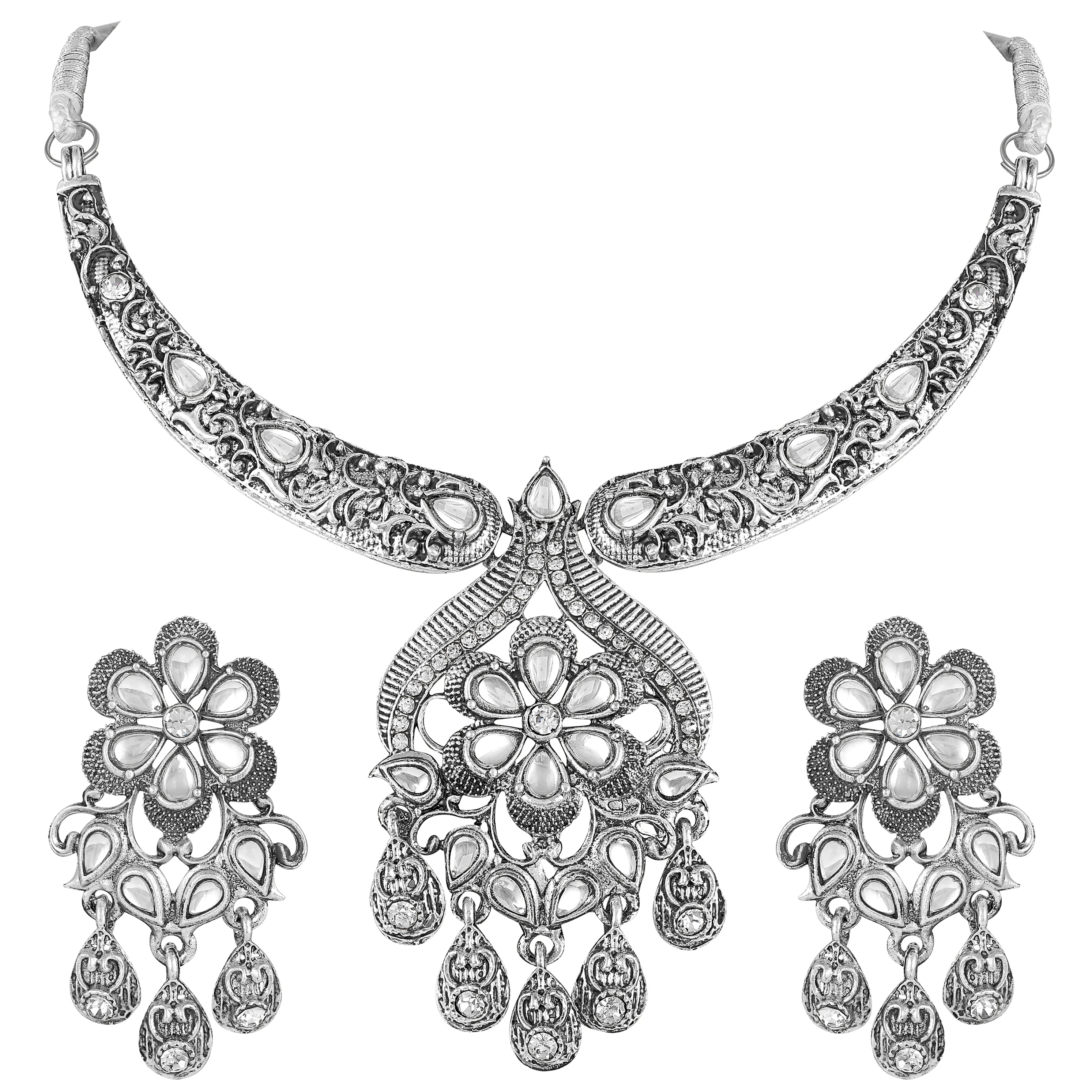 
Wholesale Indian Asmitta Fancy Elephant Design oxidised Silver Plated Matinee Style Necklace Set For Women 