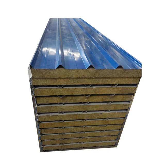 Corrugated Sandwich Panel Rock Wool Sandwich Panel 75mm Glass Fire Proof Shed Cladding Sandwich Panels Rock Wool