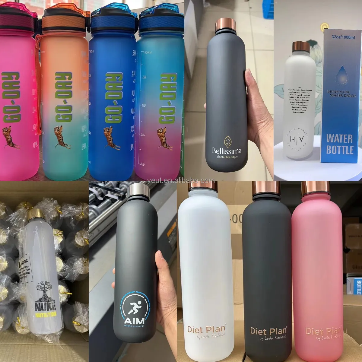2024 Gym And Outdoor Camping Time Marker 1000ml Gallon Sports Motivational Water Bottle Frosted Plastic Water Bottle BPA Free