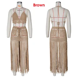 High Quality Wholesale Summer Woman Beach Cover Up Swimsuit With Long Fringe Skirt Crochet Beach Wear For Swimwear Women
