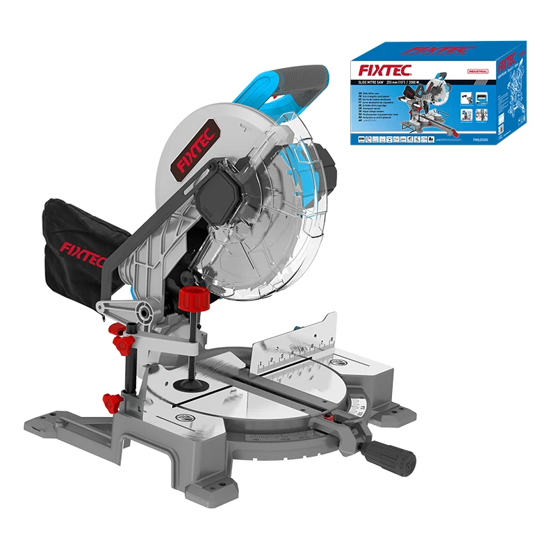 FIXTEC 255mm Power Cut-off Mitre Saw Aluminum Wood Cutting Machine 2000W Electric Compound Sliding Miter Saw
