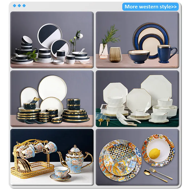 Wholesale Nordic Dark Green Black Crokery Fine Bone China Tableware Porcelain Ceramics Plates Dinnerware Dinner Set