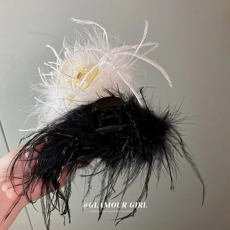 Hot sale fashion black white feather luxury hair claws women shark clips accessory