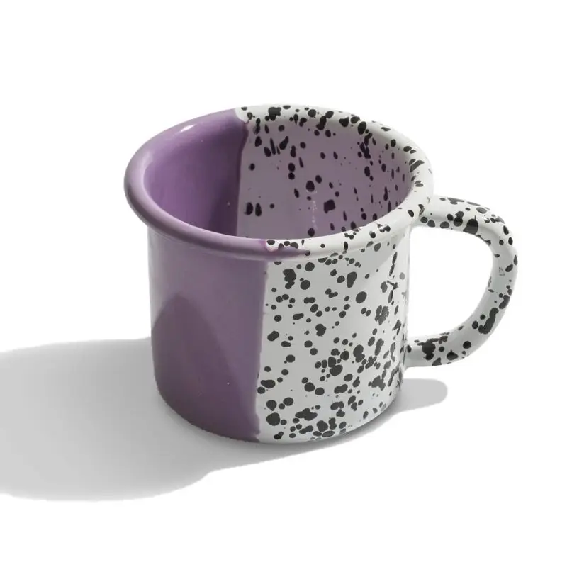 Wholesale novelty new design half speckled splash colored cast iron metal printed enamel coffee cup mugs