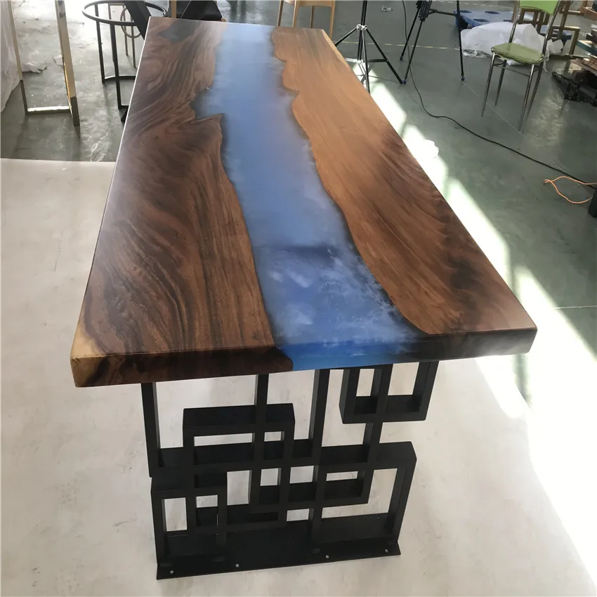 China supplier good quality acacia walnut slabs rustic bar restaurant epoxy resin dining table