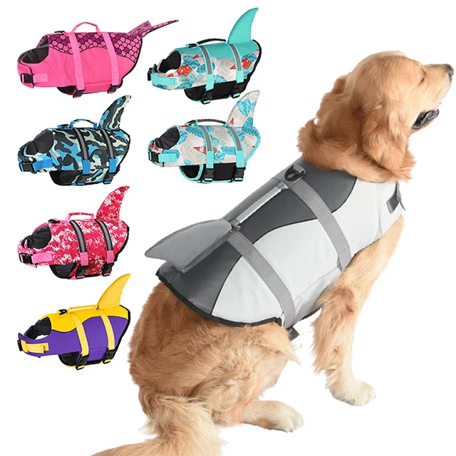 Multicolor Summer Water Play Pet Life Vest Large Buoyancy Mermaid Shark Dog Swimming Clothes Reflective Swimsuit Swimming Ring