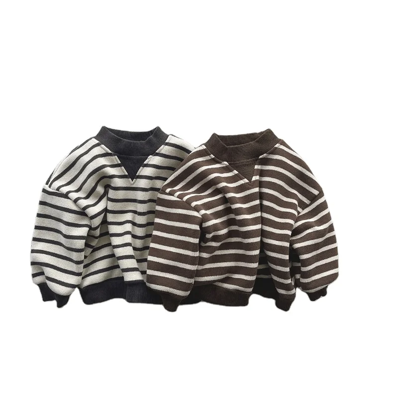 Осень-зима новинка полосатый принт с длинным рукавом Детская осенняя толстовка для мальчиков детские топы