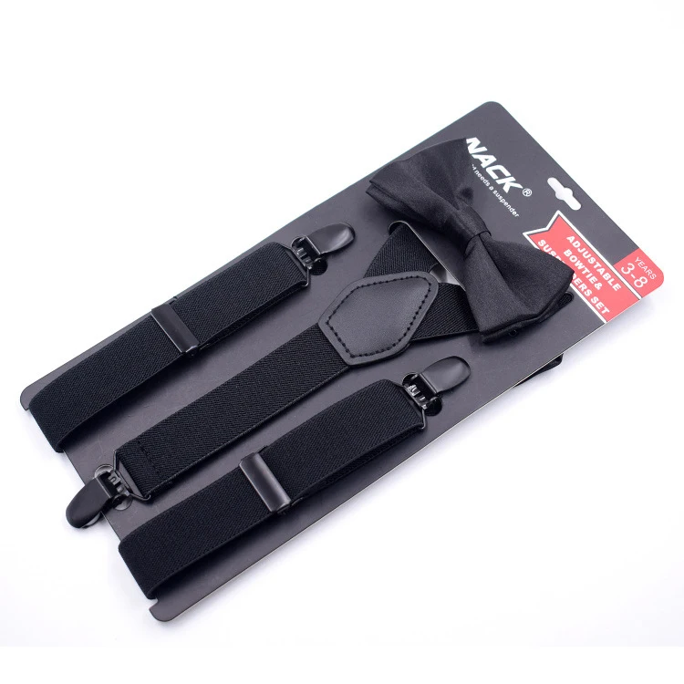 Soild Color Children Adjustable Suspenders Bowtie Set Boys Girls 3 Clips Y-Back Elastic Braces Kids