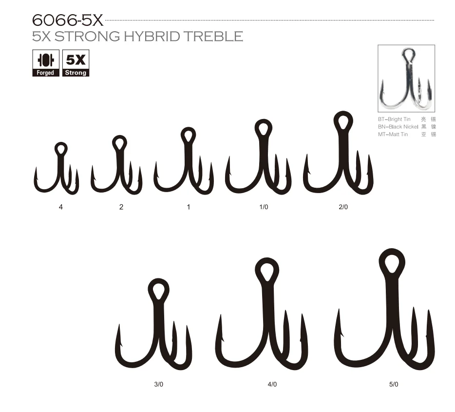 Wholesale BKK 6066-5X-NP Treble Fishing Hooks 2#-5/0 Sea Fishing Accessory Anti-Rust Coating Triple Anchor Hooks