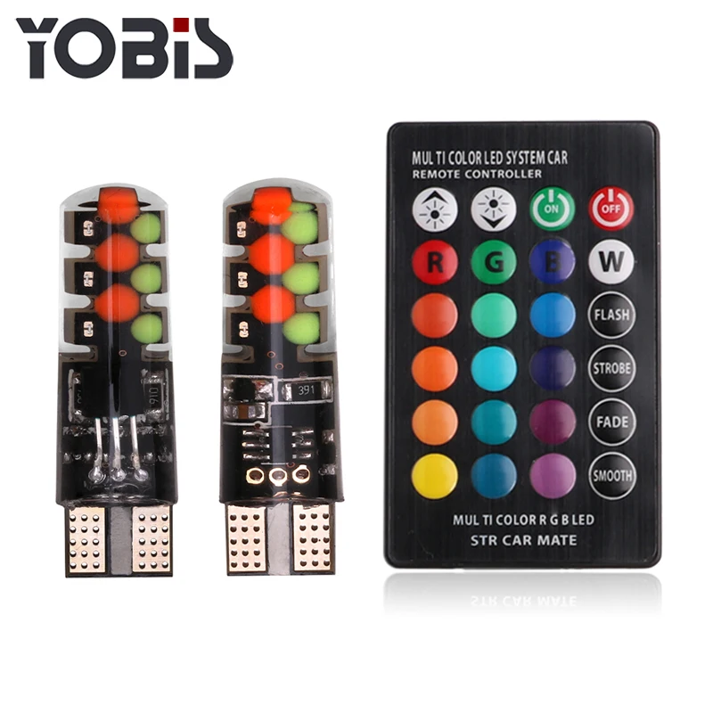 Yobis Latest COB 12 Chips Silicon Memory Function Reading Light Bulb T10 LED RGB with Remote Controller